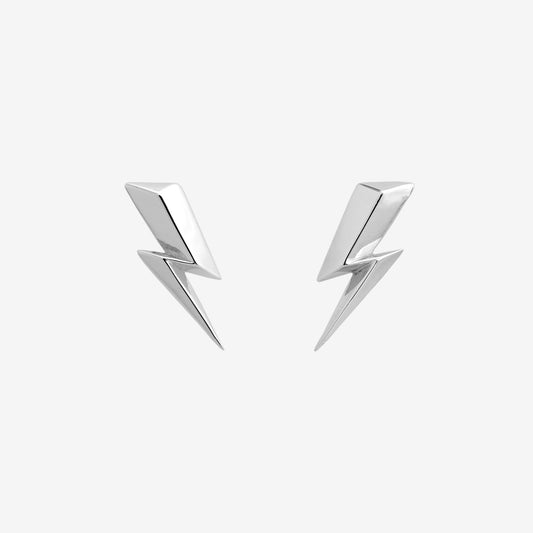 Gender Neutral Sterling Silver Lightning Bolt Stud Earrings