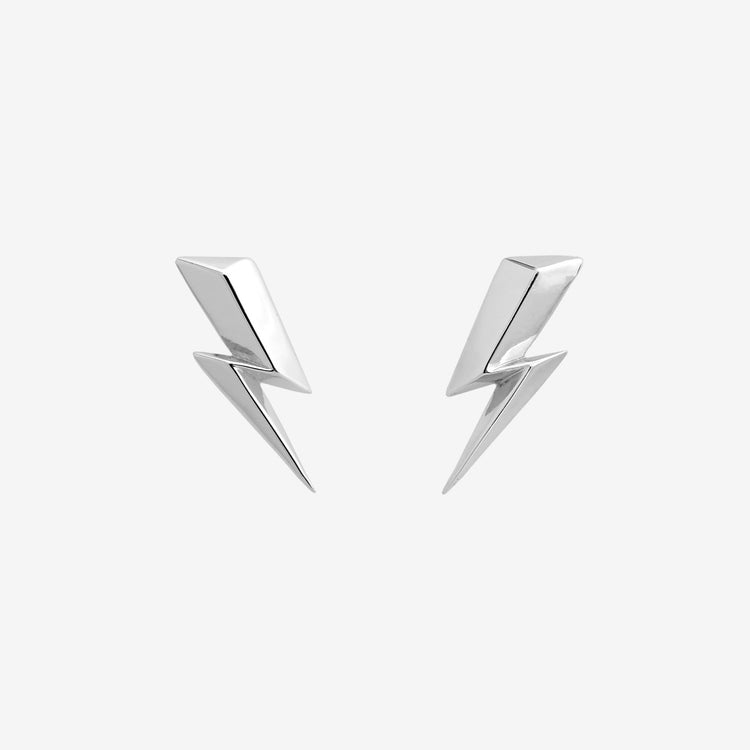 Gender Neutral Sterling Silver Lightning Bolt Stud Earrings